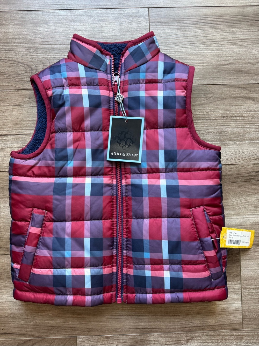 Andy & Evan - Asher Reversible Fleece Puffer Vest Red Navy Blue Size 5 NEW